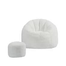 Cozy Flower Bean Bag With Footrest - Grey - 白色 - 查看 3