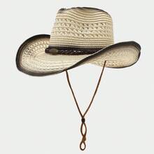 1pc Men's Western Style Straw Cowboy Hat, Outdoor UV Protection Sun Hat, Breathable Woven Summer Hat - Multicolor - View 4
