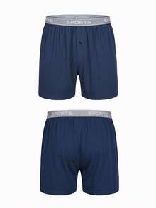 2pcs Random Men's Long Boxer Briefs, Polyester Fabric, Soft And Comfortable, Suitable For Casual Home Wear, Men's Gift - Multicolor - View 3