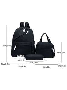 Mochila de estudiante versátil de moda para mujer de unicolor con combinación de doble espalda - Negro - Ver 7