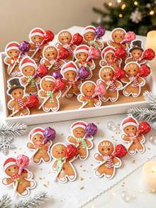 48pcs Christmas Cartoon Gingerbread Man Lollipop Cardstock, Christmas Mixed Style Lollipop Decoration Cardstock, Gingerbread Man Shaped Lollipop Cardboard, Christmas Candy Paper Packaging, Christmas Party Supplies, Christmas Party Decoration, Christmas Home Decor, Autumn/Winter Holiday Decoration, Room Decor, Kitchen Decor, Christmas Gift, Party Favors, Christmas Gift Wrapping Supplies, 2027 New Year Home Holiday Party Decoration - Christmas Gingerbread Man - View 4