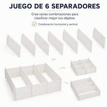Set Of 6 Adjustable Drawer Dividers White PP Plastic, Modular Organizer 44x10x0.2cm For Underwear, Socks, Cosmetics And Kitchen Utensils - 彩色 - 查看 7