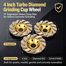1/2/3pcs 4 Inch Concrete Diamond Grinding Wheel, Angle Grinder Accessory Tool, 12-Teeth Heavy Duty Angle Grinder Disc, Suitable For Grinding, Polishing And Refurbishing Quartz Stone, Marble, Artificial Stone, Concrete And Polishing Tool - A - View 2