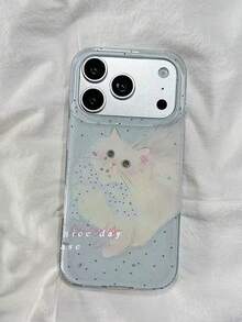 1pc Aesthetic Cute Plush Cat Glitter Transparent Phone Case, Slim Anti-Fingerprint Protective Shell, Commute Accessory, Surprise Gift Choice, Suitable For IPhone 11/12/13/14/15/16/17 Pro Max - Multicolor - View 3