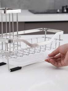 Stainless Steel Kitchen Sink Caddy Sponge Holder, Modern Compact Sink Organizer With Removable Utensil Brush Holder & Drain Tray, 8.3x3.5 Inch Rustproof Countertop Soap Rack Storage Dryer Caddy For Home Kitchen, RV & Countertop Organization - Multiple Styles and Colors - View 3