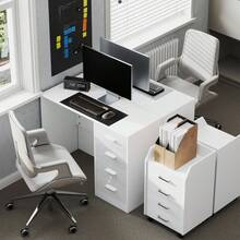 Computer Desk With Drawers, Dressing Table, High Gloss Home Office Writing Workstation, White On-Site - 1 - View 7