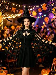 1pc Halloween Witch Spider Web Cape With Bat Wing Sleeves, Suitable For Costume Party And Cosplay - Multicolor - View 3