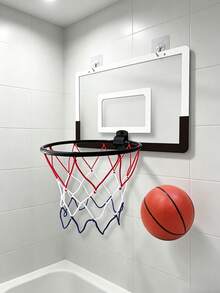 1 Set Wall Mount Basketball Hoop - No-Drill Foldable Backboard Set With Ball & Air Pump, Indoor Training Equipment For Home, Dorm & Office - Black & White - 1 Set - View 2