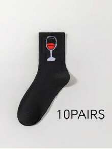 5/10 Pairs Black & White Wine Glass Sports Socks, Autumn/Winter New, Unisex Casual Versatile Socks, Suitable For Daily Wear - Multicolor - View 9