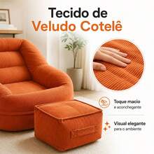 AUXOM Poltrona Sofá Preguiçoso com Puff Confortável Espuma Alta Densidade Capa Removível e Lavável para Sala e Quarto - laranja + puff - Visão 6