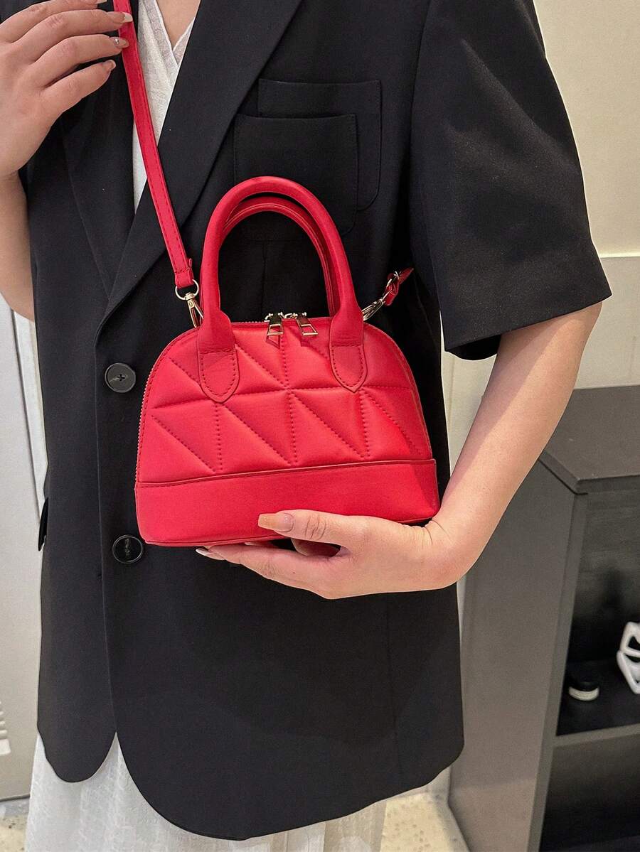 Women's Shell Quilted Handbag - Burgundy - View 1