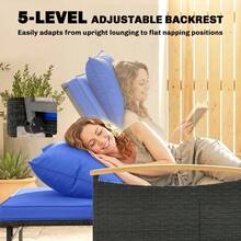 Double Garden Rattan Daybed, Wicker Sun Bed Chaise Lounger With Storage Ottoman, 4-Level Adjustable Backrest On-Site - 1 - View 5