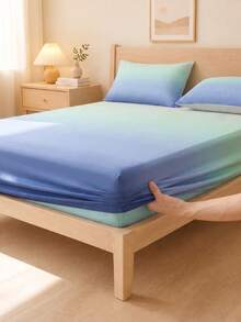 1 buah Sprei Kasur Fitted Motif Gradien Biru-Hijau, Lembut dan Bernapas, Cocok untuk Kasur Ukuran Twin, Full, Queen dan King, Kantong Dalam Hingga 11,8 Inci, Ideal untuk Rumah, Asrama, Perlengkapan Tidur Kembali ke Sekolah - Biru - View 4