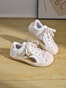 Kids Star Pattern Lace-Up Casual Sneakers, Soft Sole Lightweight Retro Sports Shoes For Boys And Girls - Beige - View 4