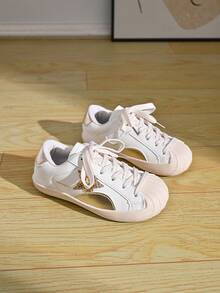 Kids Star Pattern Lace-Up Casual Sneakers, Soft Sole Lightweight Retro Sports Shoes For Boys And Girls - Beige - View 1