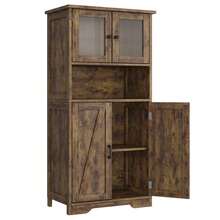 Armario recibidor alto independiente de madera con puertas de transparente y estantes ajustables, mueble despensa para cocina/baño/salón, estilo rústico moderno, 60x30x128 cm - Marrón - Ver 4