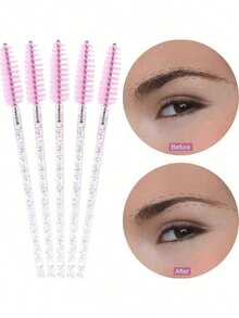 20/50PCS Pink Mascara Wands,Plastic Handles With Nylon Bristles, For Lash Extensions, Brow Grooming, Mascara Application,Travel And Daily Use,Beauty Gift,Makeup,Back To School,Room Decor,Travel Essentials,Tweezers,Bedroom Decor,Eyebrow Razors Plastic - Upgraded Version - View 5