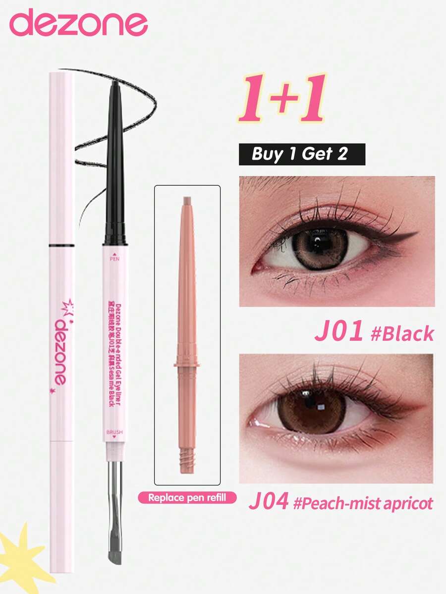 DEZONE Set Pensil Eyeliner dengan Isi Ulang, Set Pensil Eyeliner dengan Isi Ulang, 2 Warna untuk Nilai Lebih Baik - J01+J04 - View 1