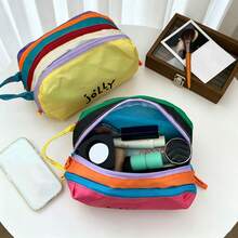 Tas Kosmetik Multilayer Blok Warna Bordir Kustom dengan Pegangan, Kantong Penyimpanan Perlengkapan Mandi Perjalanan Warna Kontras Portabel, Tas Organizer Makeup - MultiWarna - View 8