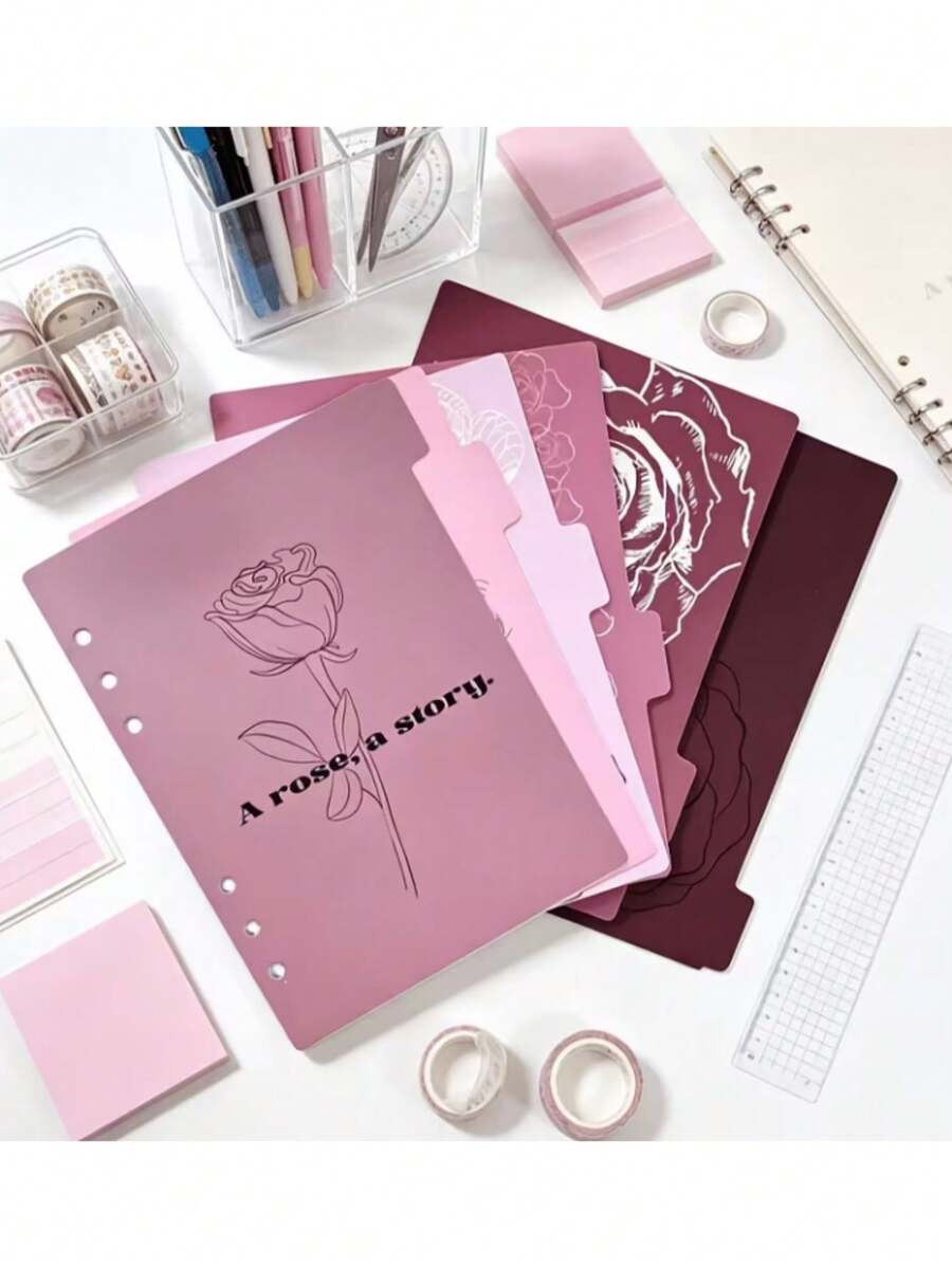 1 Set (6pcs) Rose Prologue Series Loose-Leaf Dividers, 6-Hole Loose-Leaf Notebook Inner Page Dividers, A6 Planner Refill Divider Pages, Floral Pattern, Ins Style, Sketch Rose Pattern Index Classification Pages, Compatible With A6 6-Hole Loose-Leaf Notebook Planner Storage Decoration Accessories, Back To School