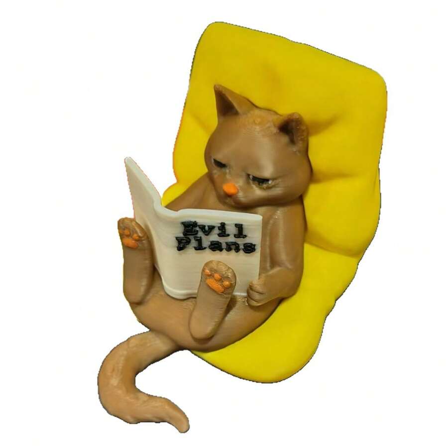 1pc Premium Printed Popular Cat Creative Model Figurine Reading Cat Small Statue Funny Multi-Color Detachable Cute Cat, Home Desktop Decor, Suitable As A Gift - Multi-color - View 1