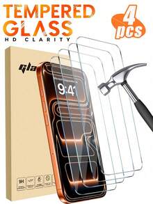 4pcs High Definition Transparent Screen Protector, Compatible With IPhone 18 Pro, 18 Pro Max, 17, 17 Pro Max, 17 Pro, 16, 16 Plus, 16 Pro Max, 16 Pro, 15 Pro Max, 15 Pro, 14 Pro Max, 14 Pro, 13 Pro Max, 13 Pro, 11, 12, XS, XS Max, 9H Hardness, Anti-Scratch, Full Coverage, Tempered Glass, Essential Phone Accessory - Clear - View 39