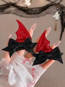 2 Peças Presilhas de Cabelo de Pato com Laço, Asas de Morcego de Couro 3D de Diabinho para Halloween, Adequadas para Role-Playing, Acessórios de Fantasia para Festa de Feriado, Halloween, Páscoa, Dia dos Mortos, Acessórios de Cabelo para Cosplay - Multicolorido - Visão 9
