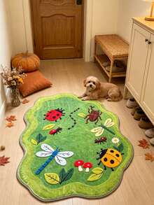 1pc Green Natural Insect Grassland Fresh Style Decorative Rug, Cozy Soft Decorative Mat, Perfect For Daily Home And Holiday Decor, Decorative Rug, Bedroom Decor, Small Rug, Rug, Home Decor, Living Room Rug, Living Room Small Rug, Bedroom Rug, Living Room Home Decor, Outdoor Rug, Washable Rug - Multicolor - View 6