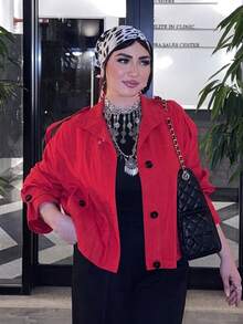 GMFP Women's Red Stand Collar Utility Short Jacket, Casual Commute Style Daily Shopping Commuting Independence Day World Cup Top - Red - View 3