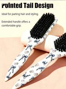 4/1pc Unscented Smooth Back Comb, Bow Pattern Unisex Hair Brush/Beard Brush, Hair Accessory, Suitable For Creating Smooth Ponytail And Bun, Smoothing Frizz, Controlling Hairline, Back Combing For Voluminous Styling, Wide-Tooth Comb For Easy Hair Parting And Sectioning - Multicolor - View 5