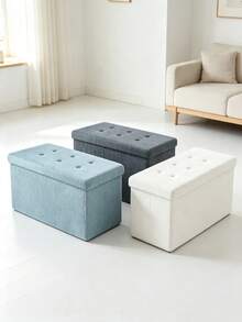 泰迪絨儲物腳凳，可折疊儲物凳，多功能軟墊座椅凳，適用於臥室、客廳、玄關的儲物長凳，帶軟墊的腳踏，臥室儲物，3種尺寸可選 - 白色 - 查看 7