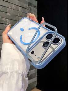 奢華橘色磁吸無線充電支架手機殼，相容 iPhone 17 Pro Max Air 16 15 14 13 12 Pro Max Plus，金屬鏡頭保護蓋，壓克力背板，防震高透透明殼 - 黑色 - 查看 4