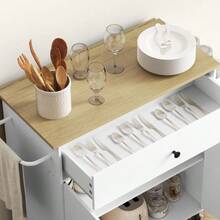 Kitchen Island, Kitchen Cart On Wheels With Drop-Leaf Countertop, Drawer, Kitchen Trolley With Shelf, Towel Bar, Spice Rack, White Kitchen Cart - 白色 - 查看 8
