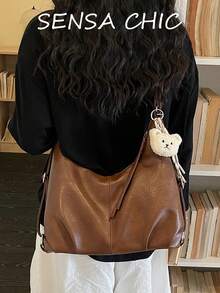 Relaxed Shoulder Bag, Soft Draping Body, With Adjustable And Detachable Shoulder Strap, Multiple Carrying Ways. Spacious Interior Storage, Neat Stitching, Lightweight And Comfortable To Wear, Suitable For Various Daily Outings, Versatile For Different Outfits, Balancing Aesthetic Appeal And Practicality. - Rust - View 6