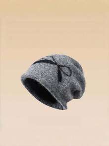 1pc Thickened Bow-Knot Knitted Hat For Women, Autumn/Winter Large Head Circumference Ear-Protective Warm Beanie With Embroidered Ear Flaps, Korean Style Slouchy Knit Cap, Postpartum Maternity Hat - Multicolor - View 15