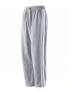 American Street Style Side Stripe Sweatpants, Straight Leg Draped Casual Pants For Men, Versatile Grey Sports Long Pants For Daily Commute/Sports - Light Grey - View 6