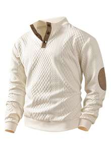 Men's Old Money Business Style Textured Fabric Long Sleeve Sweatshirt, Spring/Autumn - Light Yellow - View 4
