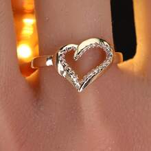 1pc Minimalist Fashion Heart-Shaped Design Cubic Zirconia Inlaid Women's Ring, Holiday Gift, Couple Gift Design - Multicolor - View 5