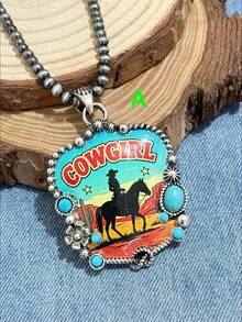 Collar de perlas con colgante de aleación con estampado de estilo bohemio vintage europeo y americano de estilo occidental para mujer. Adecuado para uso diario, citas, asistir a fiestas temáticas, recibirás muchos cumplidos de tus amigos cuando lo uses - Multicolor - Ver 9