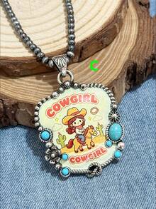 Collar de perlas con colgante de aleación con estampado de estilo bohemio vintage europeo y americano de estilo occidental para mujer. Adecuado para uso diario, citas, asistir a fiestas temáticas, recibirás muchos cumplidos de tus amigos cuando lo uses - Multicolor - Ver 7