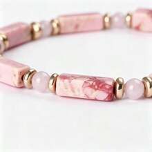 1件長款玫瑰石英與粉色水晶彈力手鍊，優雅疊戴手環，適合女性日常時尚珠寶與禮品飾品 - 彩色 - 查看 4