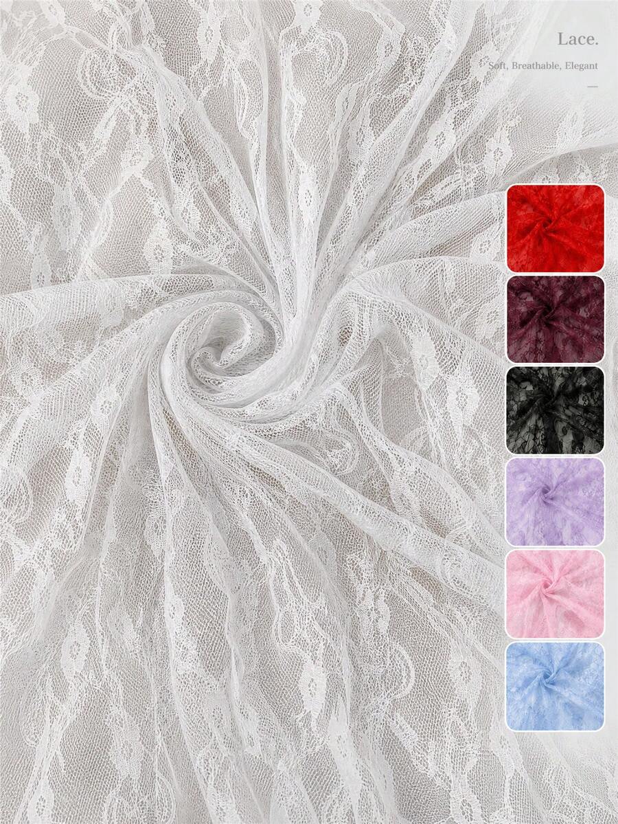 White Floral Lace Fabric Transparent Mesh Tulle, Vintage Floral Hollow Lace Fabric, Suitable For Wedding Dress, Curtains, Tablecloth, Photography Background, DIY Sewing Crafts, Bridal Veil, Clothing Decoration, Soft Transparent Lace Material, Sold By Yard