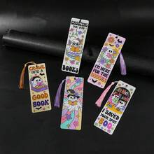 7-Piece Creative Skeleton Ghost Themed Bookmark Set, Cute Halloween Style Acrylic Bookmark Set With Tassel Hanging Rope, Suitable For Students, Book Lovers, Adults, Reading Notes, Halloween Party Decorations, Book Collections, Decorative Items. - Color - View 8