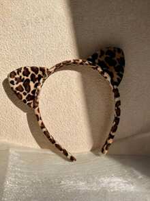 1pc Cartoon Leopard Print Plush Cat Ear Headband Animal Ear Headband For Halloween Party Holiday - Multicolor - View 1