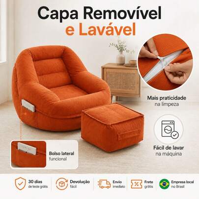 AUXOM Poltrona Sofá Preguiçoso com Puff Confortável Espuma Alta Densidade Capa Removível e Lavável para Sala e Quarto