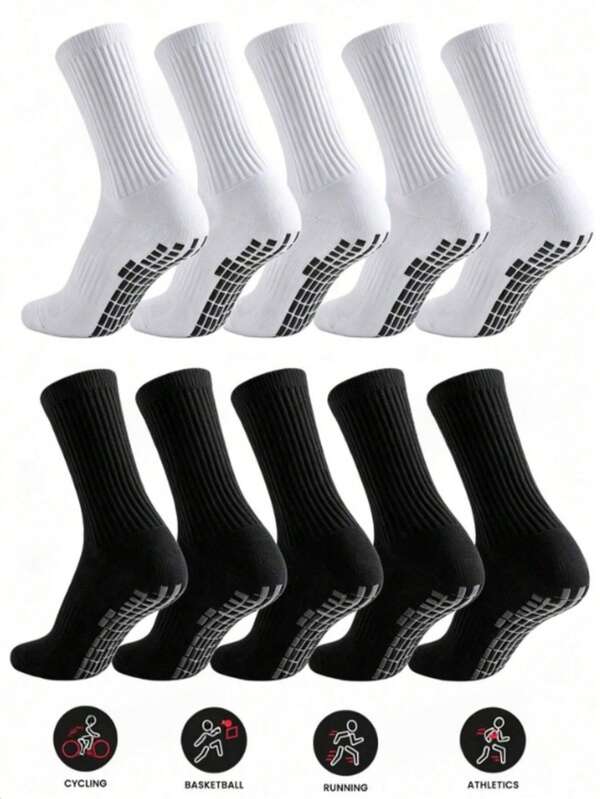 1/4/6/8/10/15 Pairs Men's Anti-Slip Rubber Sole Football Socks Sports Socks