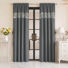 FLYINGCURTAINS Modern Plaid Patchwork Thermal Sunscreen Curtain With Window Rod Bag Style Light Translucent Privacy Window Screen, Farmhouse Style Home Decor Curtain - Grey - View 10