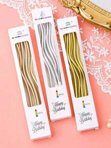 6/18/36pcs Curved Birthday Candles, 6pcs/Box, Curved Birthday Candles, Cake Decoration, Party Supplies - Gold - View 1