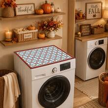 1PC Moroccan Retro Tile Print Washing Machine Top Mat, Non‑Slip Waterproof Washer Dryer Counter Protector Pad, Vintage Laundry Room Home Decor - Multicolor - View 5