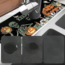 1pc Halloween Pumpkin Skull Pattern Rubber Faucet Splash Guard, Bathroom Faucet Splash Guard, Mud Guard, Moisture-Proof Anti-Slip Faucet Pad, Kitchen Countertop Accessory. Protect Your Kitchen Countertop. - Multicolor - View 9